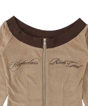 ラメ刺繍ロゴWジップトップ