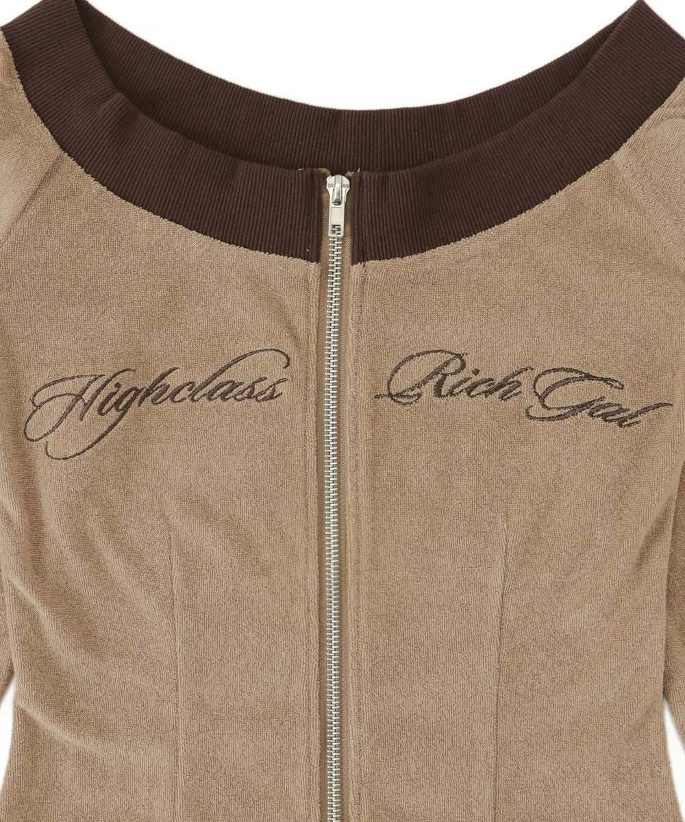 ラメ刺繍ロゴWジップトップ