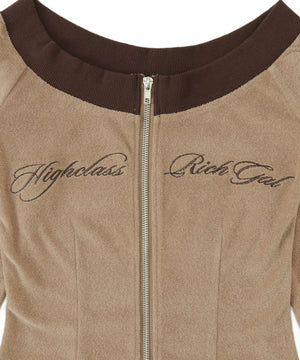 ラメ刺繍ロゴWジップトップ