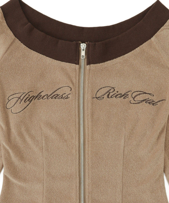 ラメ刺繍ロゴWジップトップ