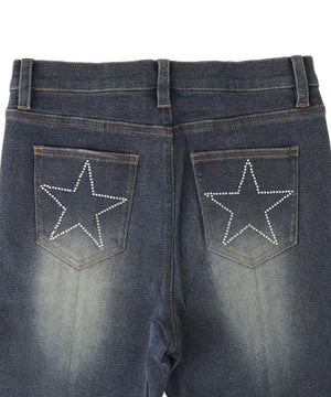 スターポケットラインストーンデニム