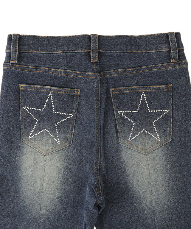 スターポケットラインストーンデニム