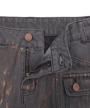 フォイルコーティングデニムミニスカパン