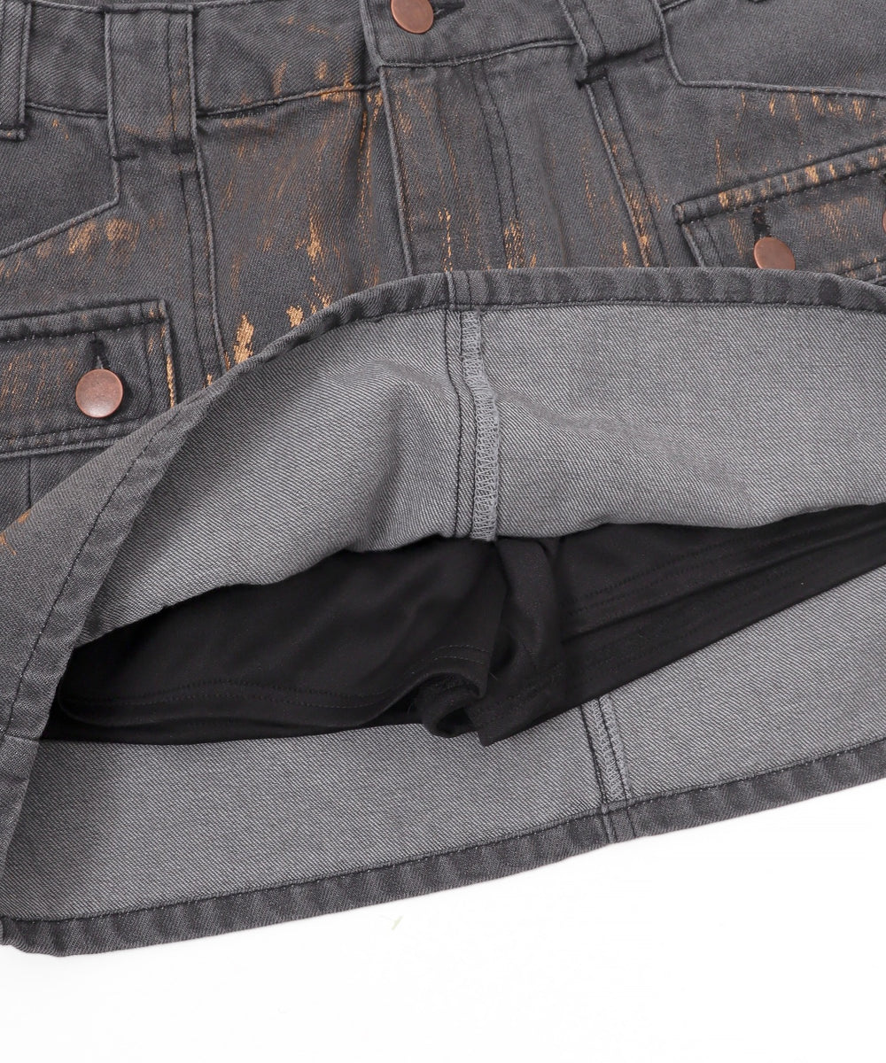 フォイルコーティングデニムミニスカパン