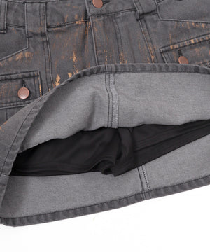 フォイルコーティングデニムミニスカパン
