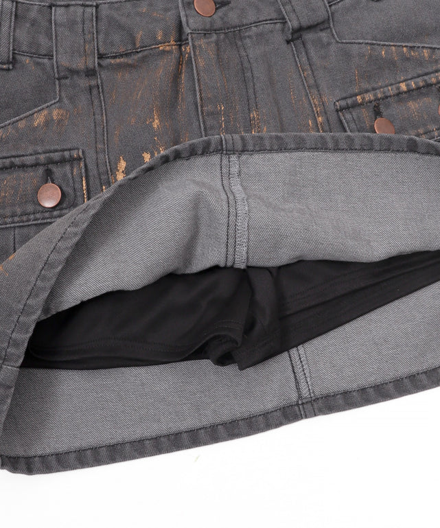 フォイルコーティングデニムミニスカパン