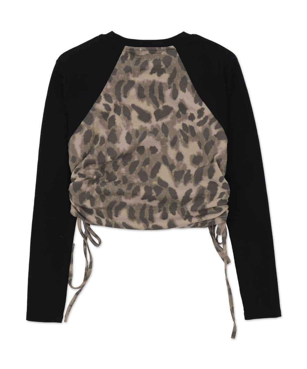 ブローチ付きサイドギャザーレオパードトップ