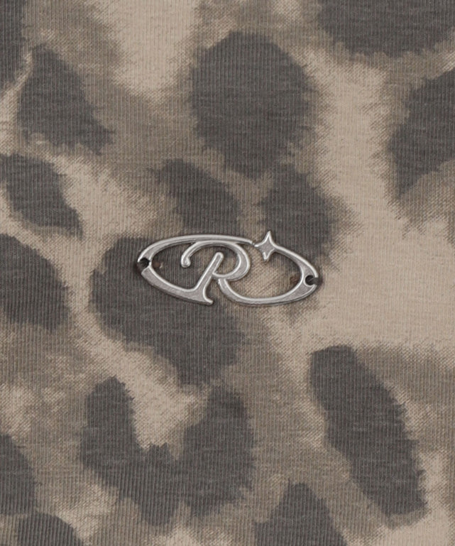 ブローチ付きサイドギャザーレオパードトップ