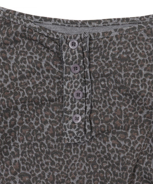 ヘンリーネックオフショルレオパードトップス