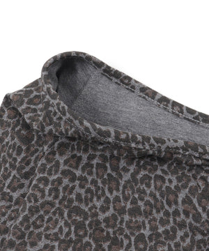 ヘンリーネックオフショルレオパードトップス