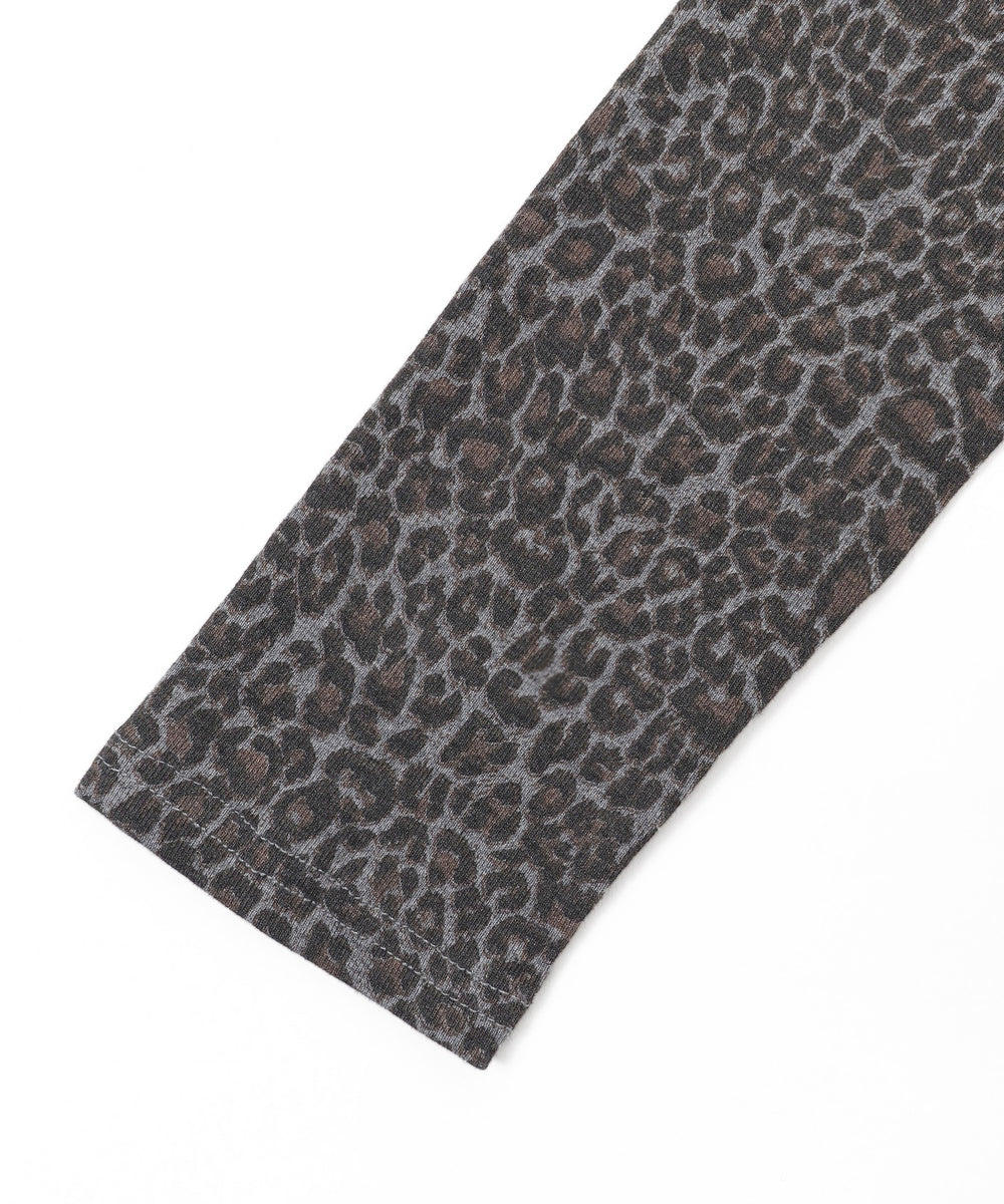 ヘンリーネックオフショルレオパードトップス