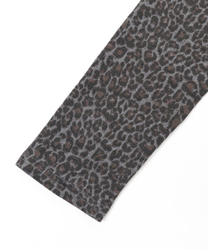 ヘンリーネックオフショルレオパードトップス