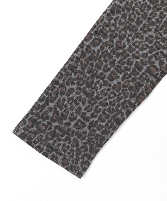 ヘンリーネックオフショルレオパードトップス