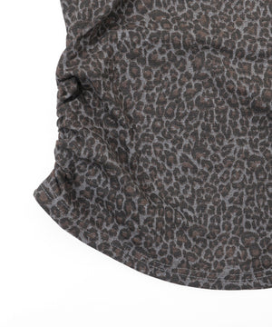 ヘンリーネックオフショルレオパードトップス