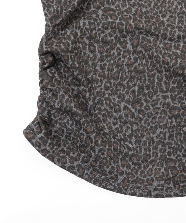 ヘンリーネックオフショルレオパードトップス