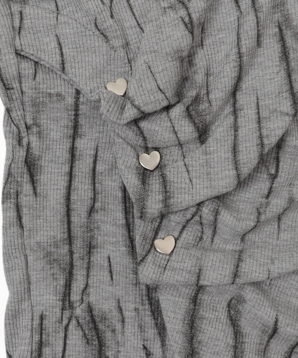 ハートスタッズアシメプリントトップス