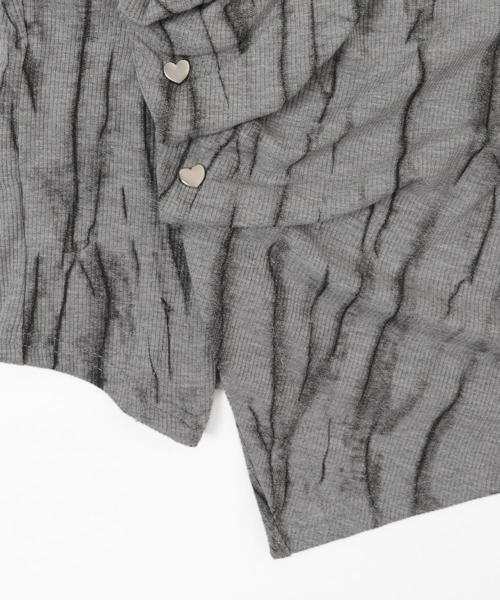 ハートスタッズアシメプリントトップス