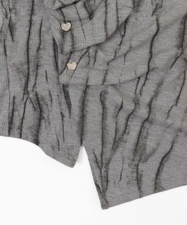 ハートスタッズアシメプリントトップス