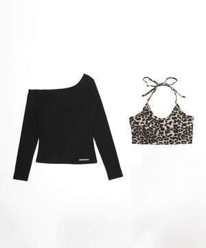 レオパードキャミドッキングトップス