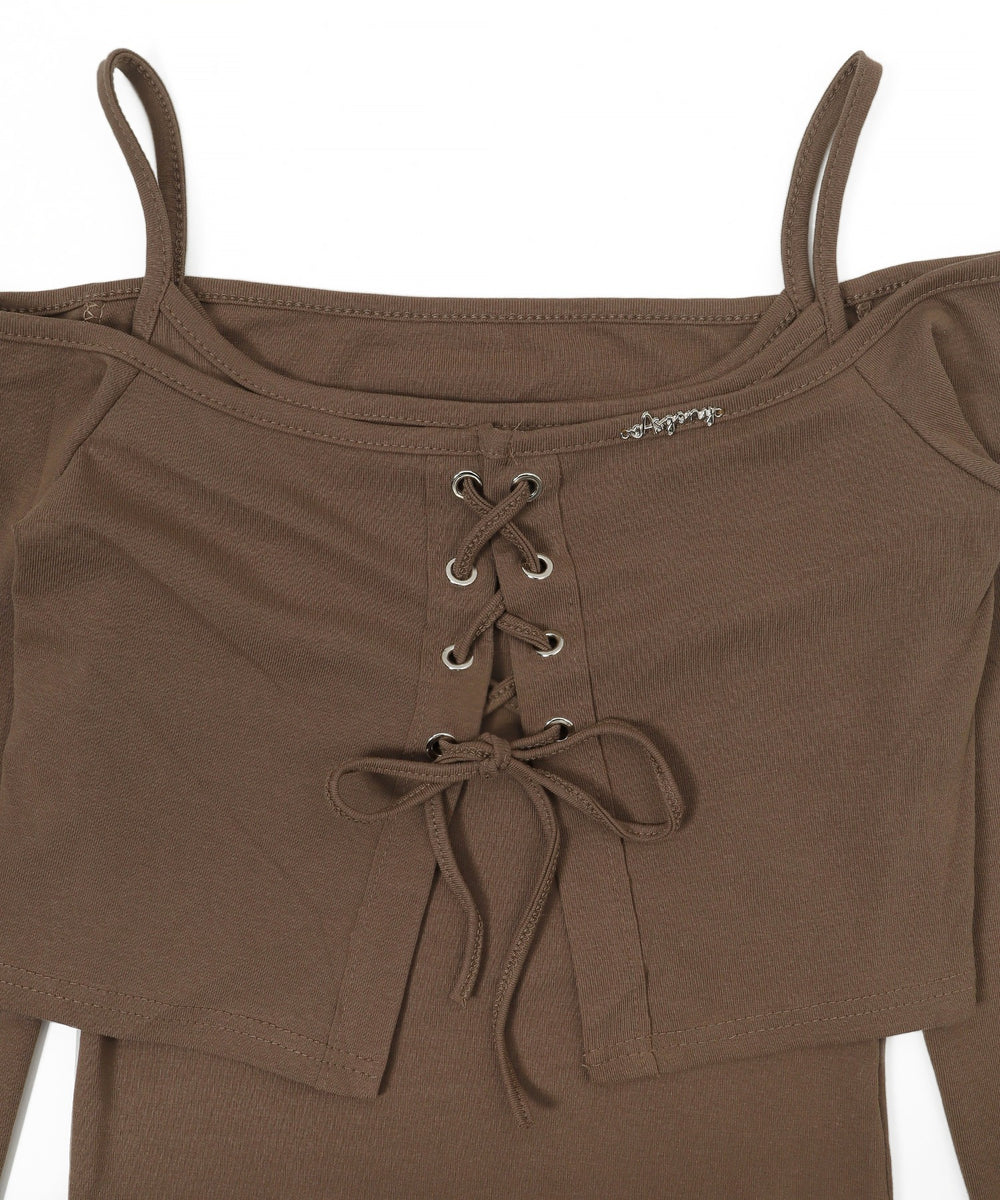 フロントレースキャミSETオフショルトップス