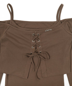 フロントレースキャミSETオフショルトップス