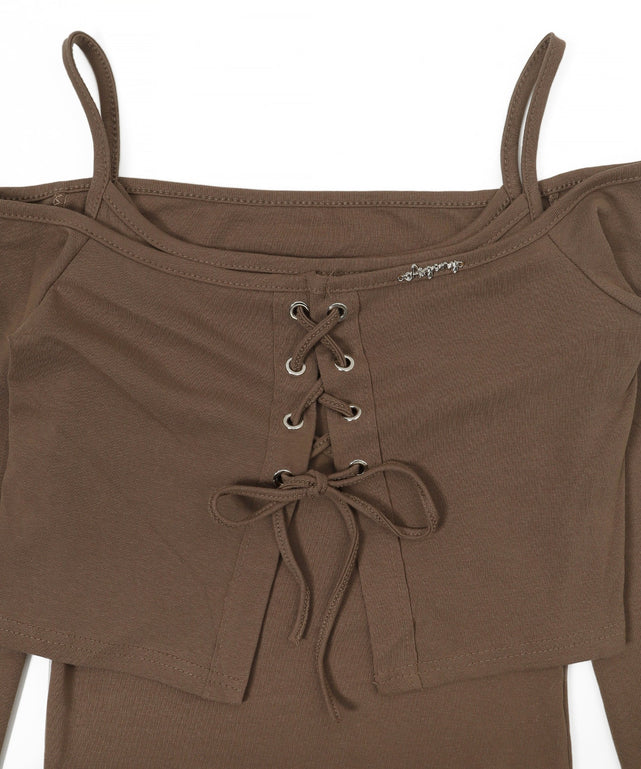 フロントレースキャミSETオフショルトップス