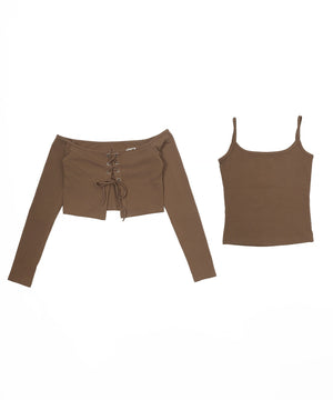 フロントレースキャミSETオフショルトップス