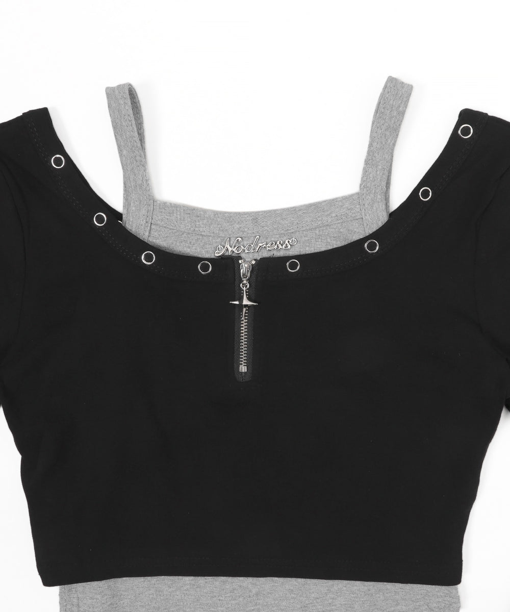 フロントTwinkleジップキャミSETトップス