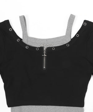 フロントTwinkleジップキャミSETトップス