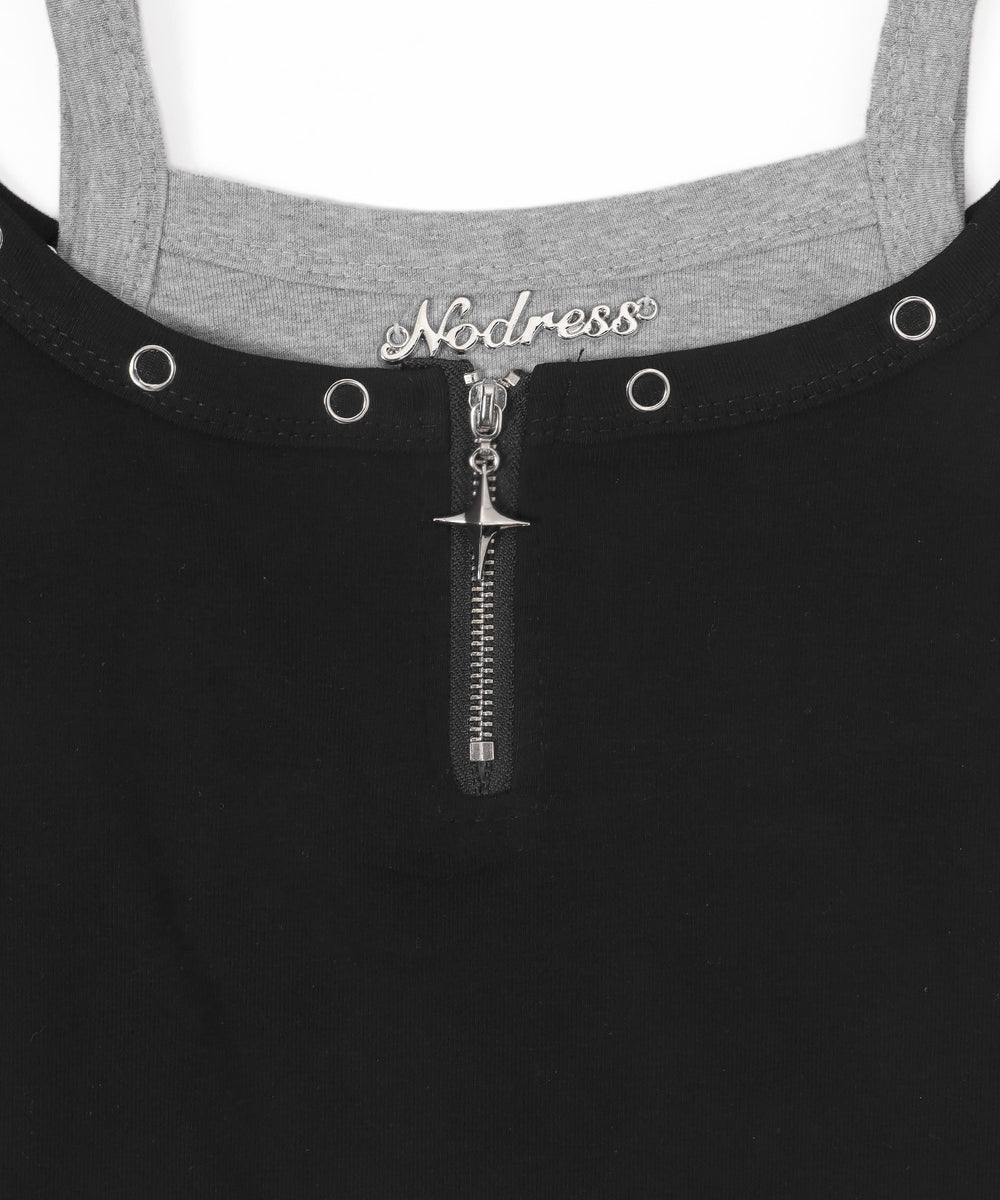 フロントTwinkleジップキャミSETトップス