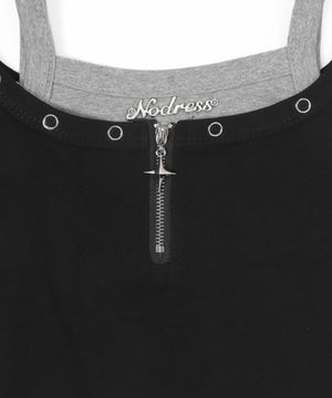 フロントTwinkleジップキャミSETトップス