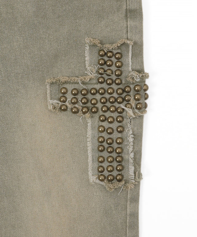 クロススタッズフレアデニムパンツ