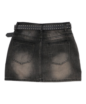 ストーンベルト付きウォッシュドデニムミニスカパン