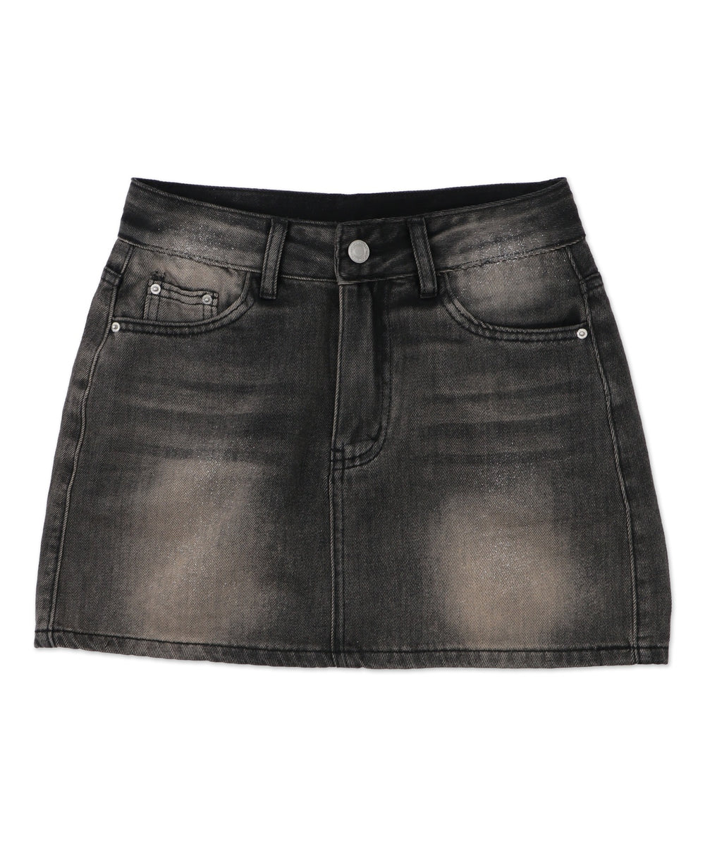 ストーンベルト付きウォッシュドデニムミニスカパン