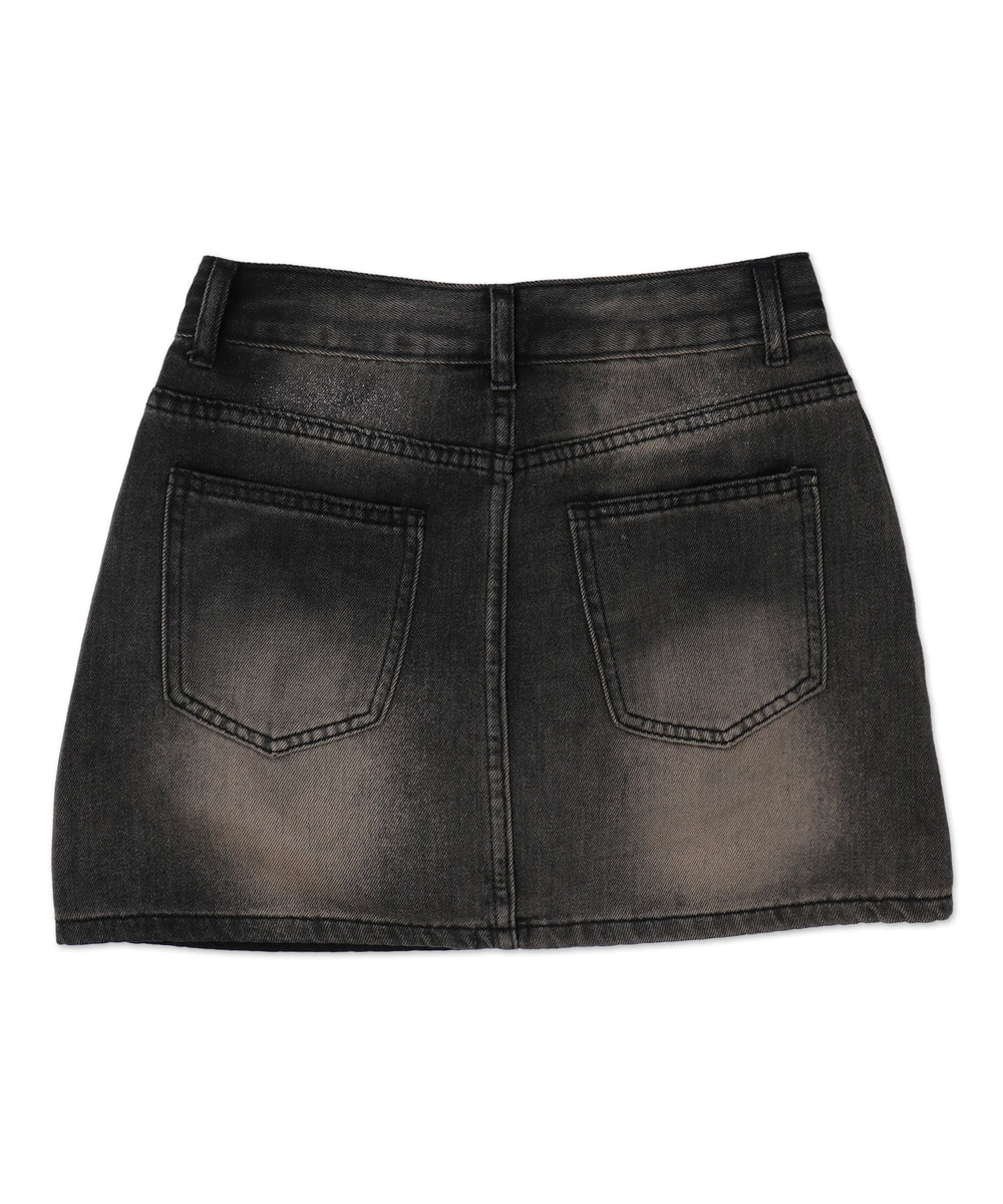 ストーンベルト付きウォッシュドデニムミニスカパン