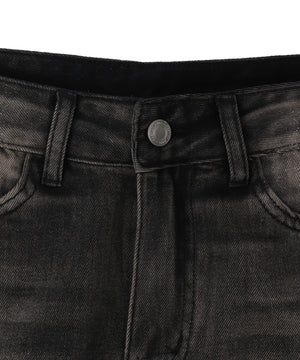 ストーンベルト付きウォッシュドデニムミニスカパン