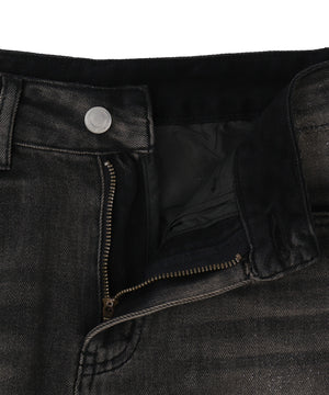 ストーンベルト付きウォッシュドデニムミニスカパン