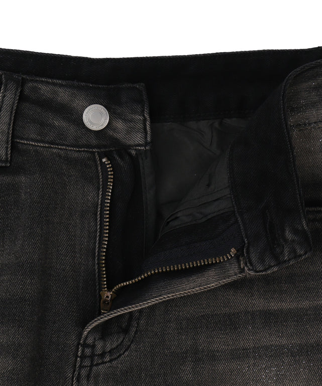 ストーンベルト付きウォッシュドデニムミニスカパン