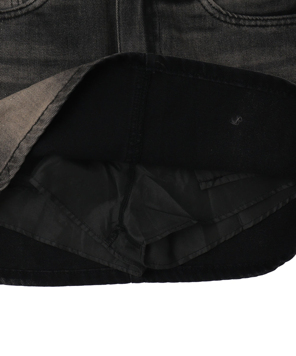 ストーンベルト付きウォッシュドデニムミニスカパン