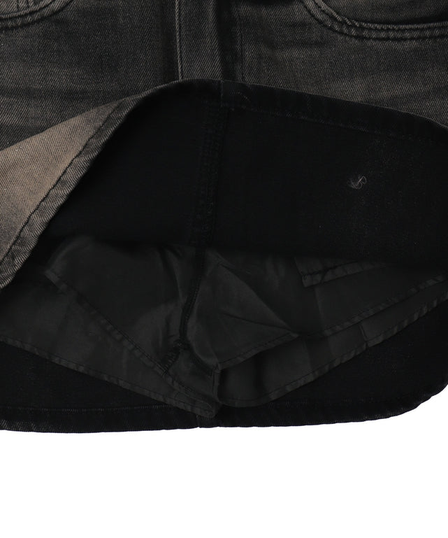 ストーンベルト付きウォッシュドデニムミニスカパン