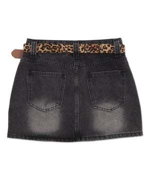 レオパードベルト付きデニムミニスカパン
