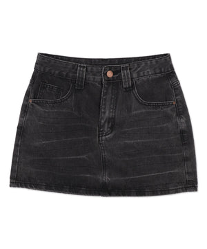 レオパードベルト付きデニムミニスカパン