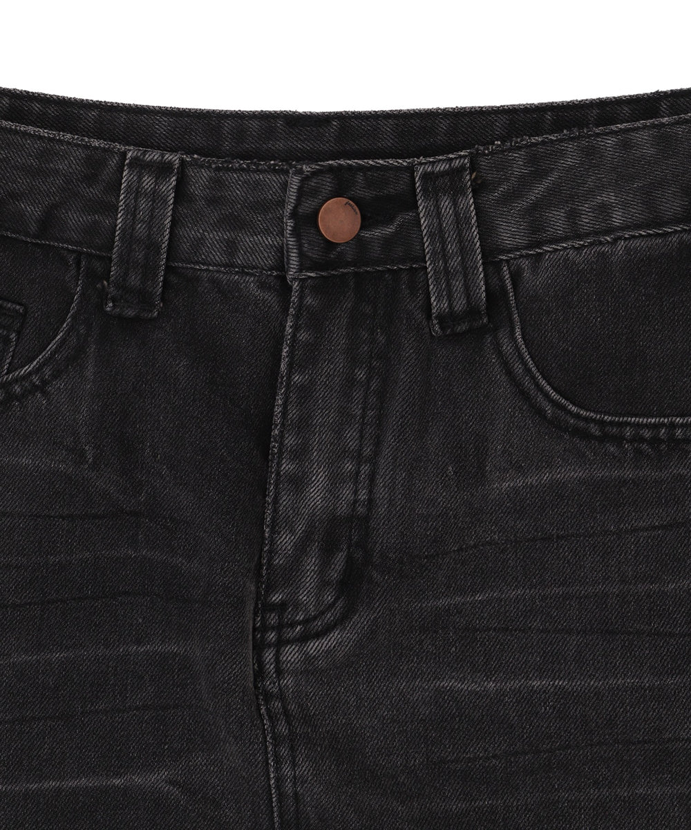 レオパードベルト付きデニムミニスカパン