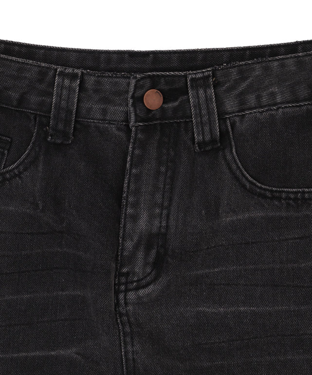 レオパードベルト付きデニムミニスカパン