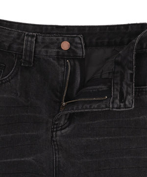 レオパードベルト付きデニムミニスカパン