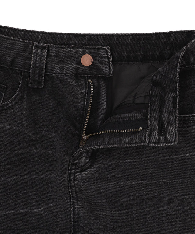 レオパードベルト付きデニムミニスカパン