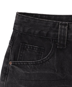 レオパードベルト付きデニムミニスカパン