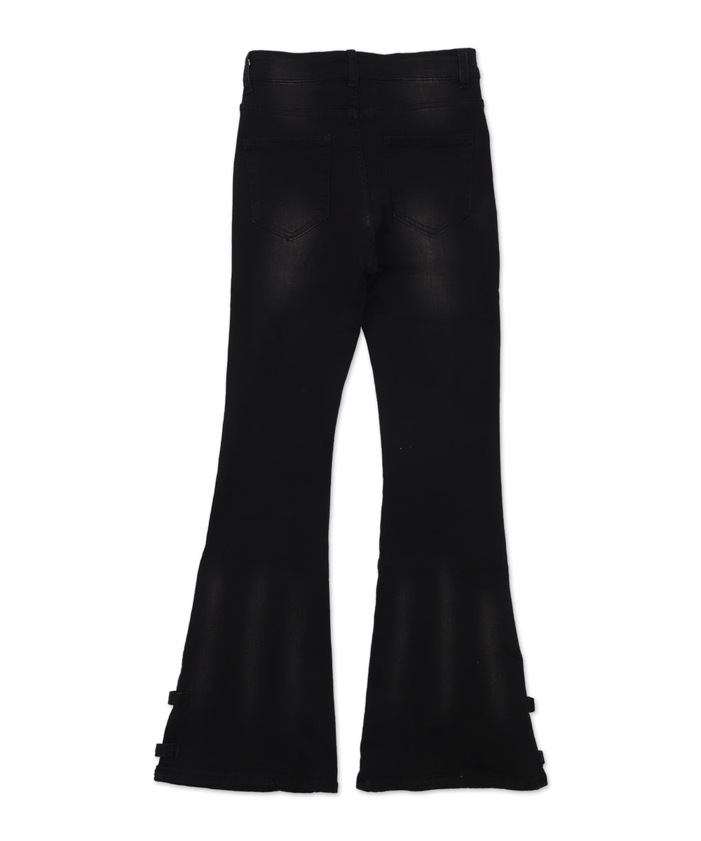 デザインスリットストレッチフレアデニム