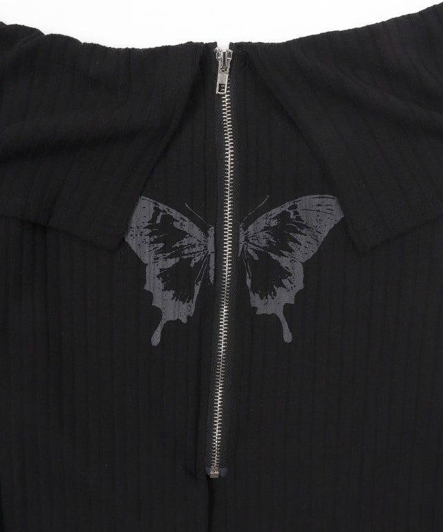 バタフライジップオフショルトップス