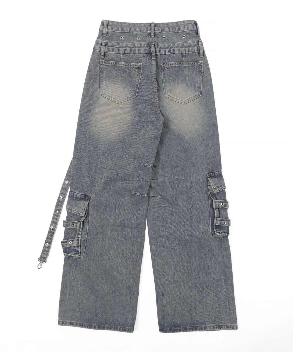 サス付きダブルウエストカーゴデニム